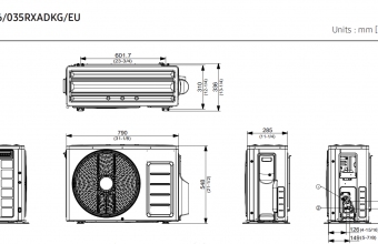 Samsung-bevėjės-mini 4-kryptės-2.60-3.40-kW-kasetės-išorinio-bloko-brėžinys